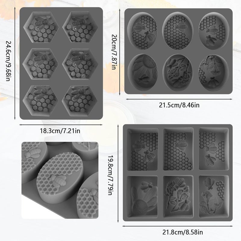 Fuehbur (More Styles Optional) 3 Pack Bee Soap Silicone Molds Set, Oval, Rectangular and Hexagon Shape 6 Cavities Honeycomb Moulds for DIY Craft, Wax Melts Beeswax, 3PCS - Image 3